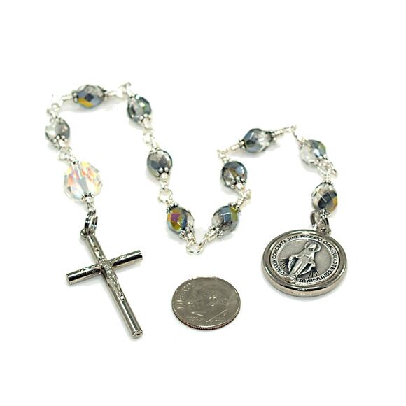 Handmade Miraculous Medal One Decade Rosary Silver Plate Unbreakable Wire Wrap - Picture 9 of 10